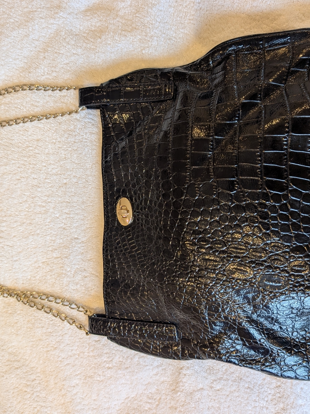 DKNY Black Textured Handbag with Gold Logo Plate